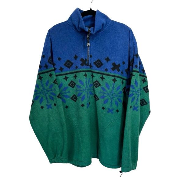 VTG 1990's Men's Cheetah Winter Snowflake Fleece 1/4 Zip Sweatshirt, Large - Picture 1 of 8